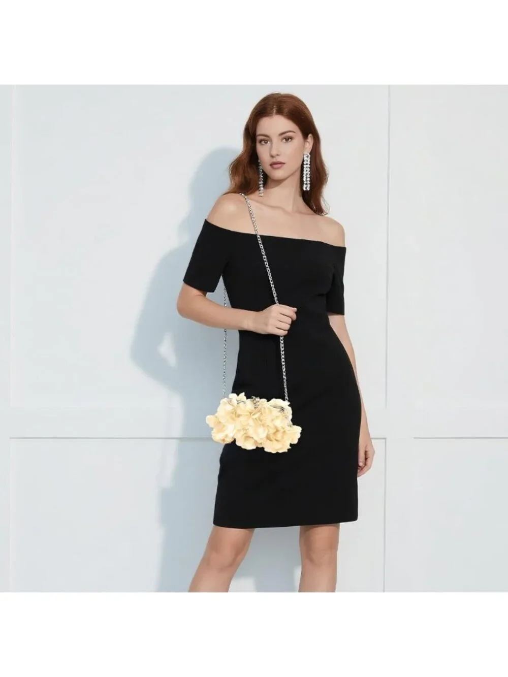 Elegant Floral Evening Clutch Purse with Detachable Chain for Wedding & Party